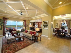 House interior living room, kitchen and dining room at Minto TownPark in Port Saint Lucie, Florida